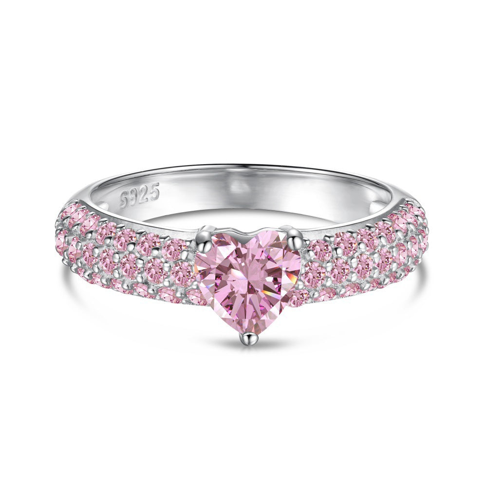 Wholesale Pink Series S925 Sterling Silver Love Butterfly Four-Leaf Clover Zircon Ring